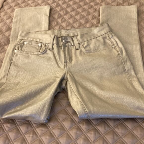 Ralph Lauren Collection 380 NWOT Metallic Mercury Gold Slim Bootcut Jeans. - Picture 3 of 8